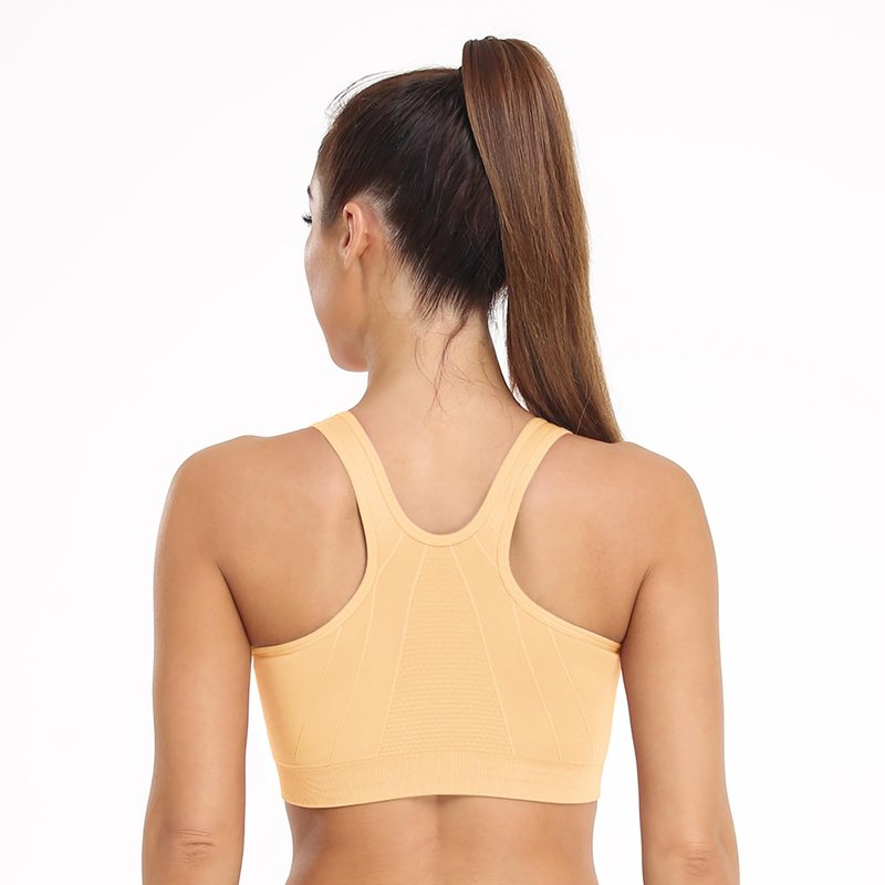 Racerack Women's Zip Front Sports Bra - Wireless, Padded, Post-Surgical Bra with Front Closure - 3 Pack (XX-Large, Black+Flesh+Light Blue)
