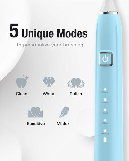 7AM2M Sonic Electric Toothbrush with 6 Brush Heads for Adults&Kids, One Charge for 120 Days, Wireless Fast Charge, 5 Modes, 40000VPM Powered Toothbrush, 2 Minutes Built in Smart Timer (Black)