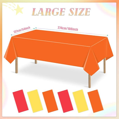 6 Packs Disposable Plastic Tablecloths Red Yellow and Orange Rectangle Waterproof Tablecloth Warm Color Table Covers for Halloween Christmas Children's Carnival Party Decoration,54 x 108 Inch
