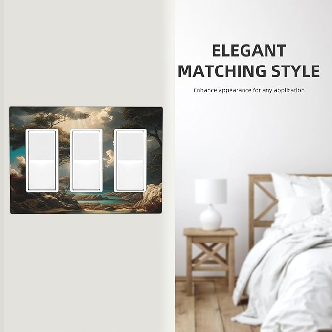 Decorative Art Light Switch Covers Sunburst Over the Wilderness 3 Gang Triple Rocker Outlet Switch plate GFCI Faceplate GFCI for Home Decor