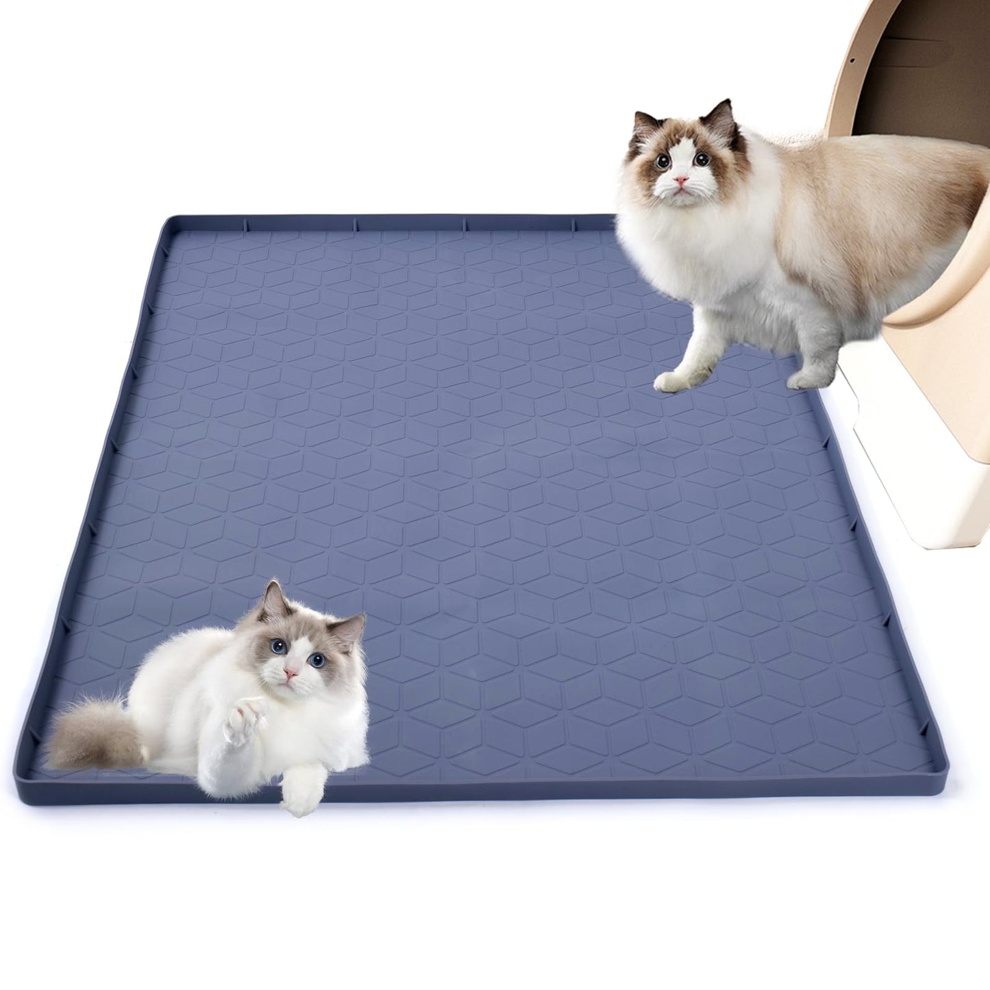 SZTCECDM 31" x 22" Cat Litter Mat, Waterproof & Anti-Skid Litter Box Mat for Scatter Control, Silicone Litter Pads Trapping Mess Around Litter Box with Raised Edges, Easy Clean Pad