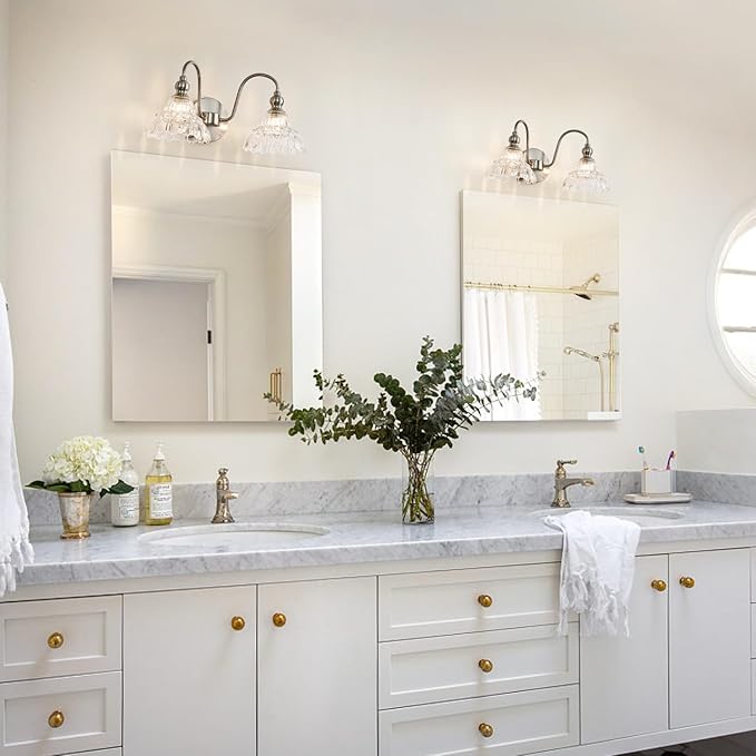 Brushed Nickel 2 Light Bathroom Vanity Light Fixtures Modern Vanity Lights for Bathroom Living Room Vintage Wall Sconces Over Mirror Hallway Wall Lamp