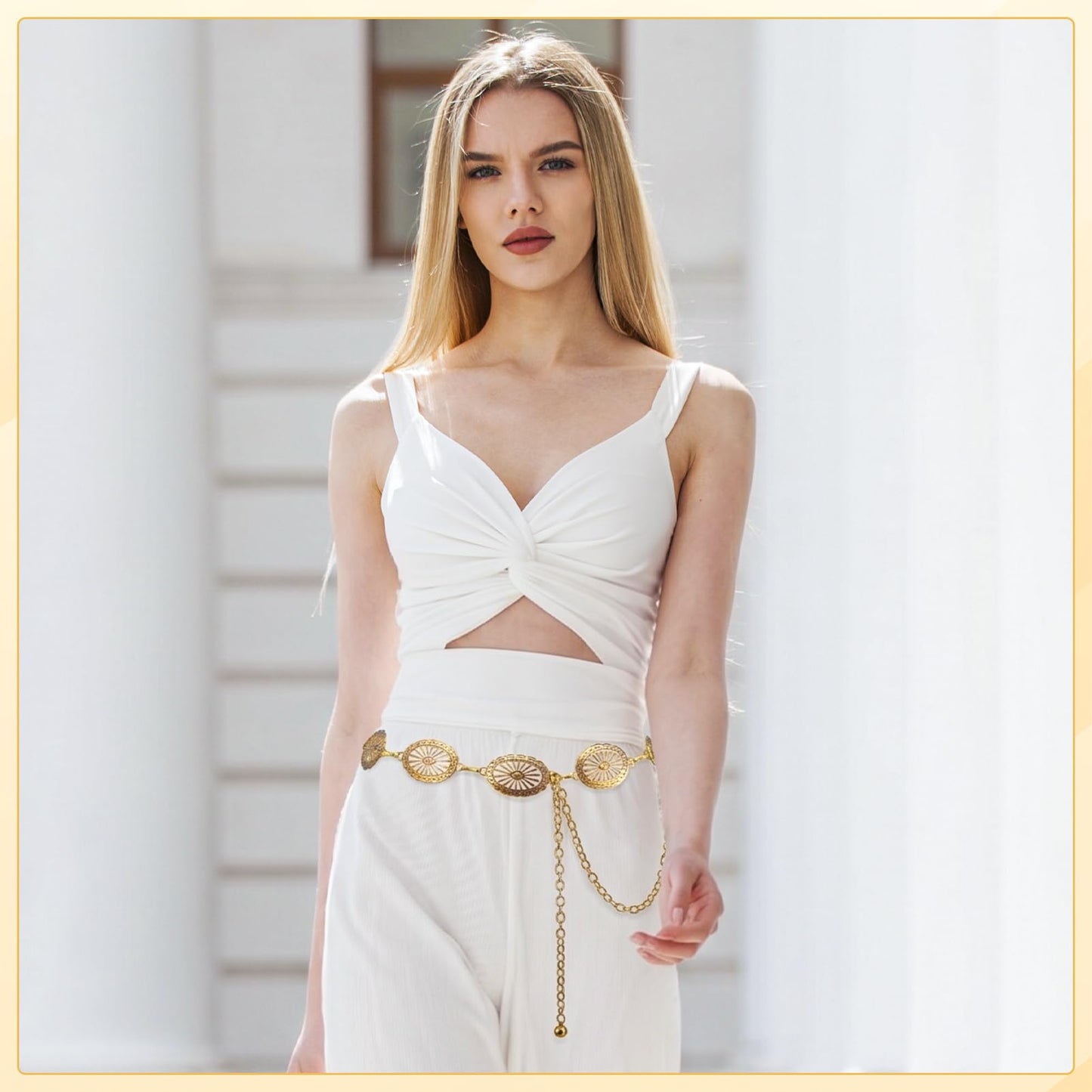 JATEBI 2 Pcs Western Belts for Woman, Adjustable Vintage Concho Waist Belt Set Include Chain Belt with Wide Disc Cowgirl Belt for Country Concert Rodeo Festival Outfits