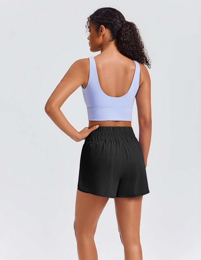 PINSPARK Women 2 in 1 Running Athletic Shorts High Split Dolphin 3 Inch Gym Shorts Quick-Dry Workout Active Sports Shorts with Liner and Pockets, Black Large