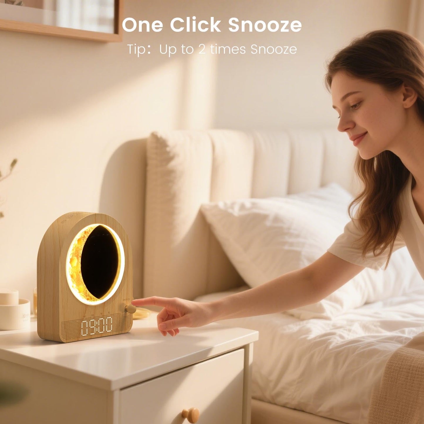 Epochleno Sunrise Alarm Clock, White Noise Machine & Meteor Moonlight - 10 Soothing Sounds, Dual Alarms, 30/60/90min Timer, Easy Snooze - Bedroom Gift for Insomnia Adults/Women - Wood Grain