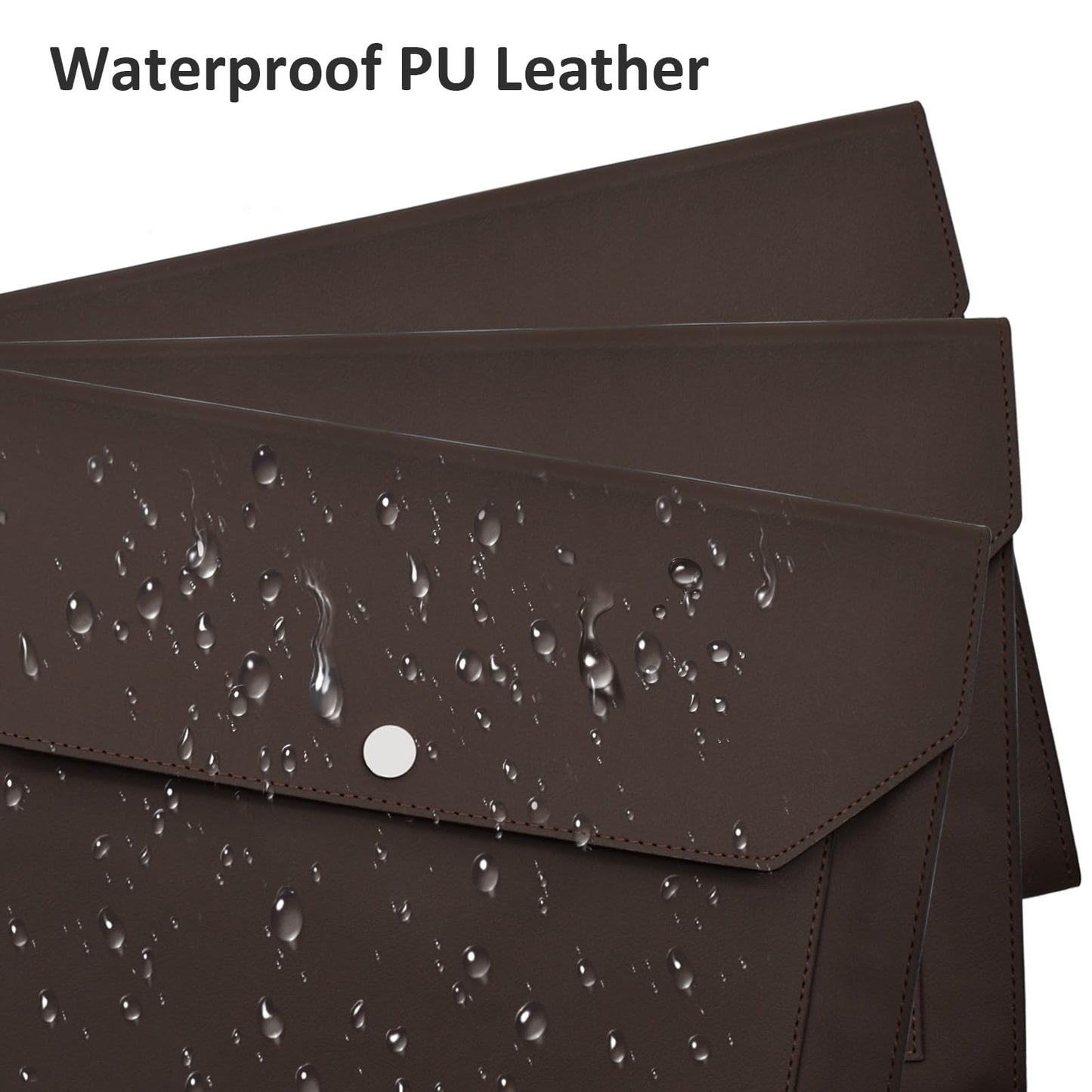VANRA 1 Piece PU Leather Expanding File Folder Organizer Document Holder with Snap Button Zippered Pocket, Portfolio Envelope Folder Case for A4 Letter Size Paper (Dark Brown)