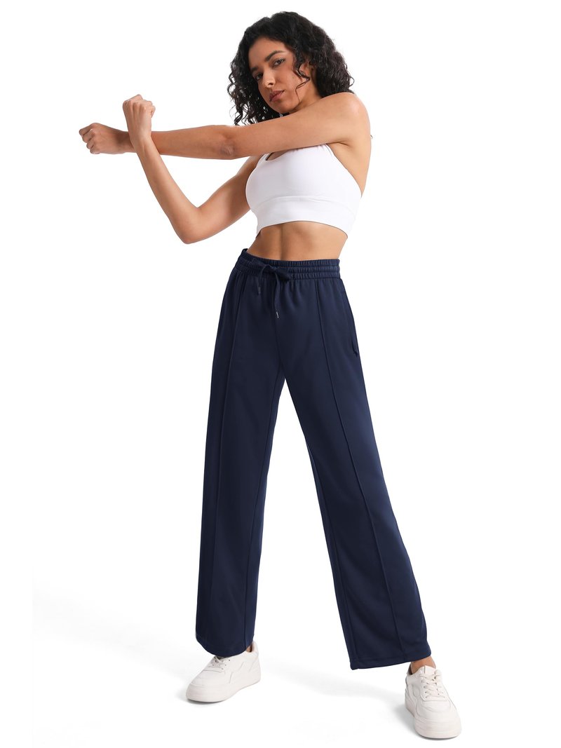 Tapata Women's 30" Inseam Regular Track Pants Loose Straight Leg Jogging Sweatpants Warm-Up Sports Athletic Running, Navy Blue, S