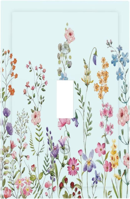 Rustic Wild Floral Vintage Blue Watercolor Flower 1 Gang Light Switch Covers Decorative Unique Single Toggle Wall Plate Switchcover Electrical Switchplate for Bathroom Bedroom Decor