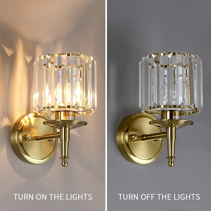 Gold Vanity Lights Bathroom, 3 Lights Fixture for Bathroom Over Mirror, Modern Crystal Wall Sconces Vanity Lighting Fixtures