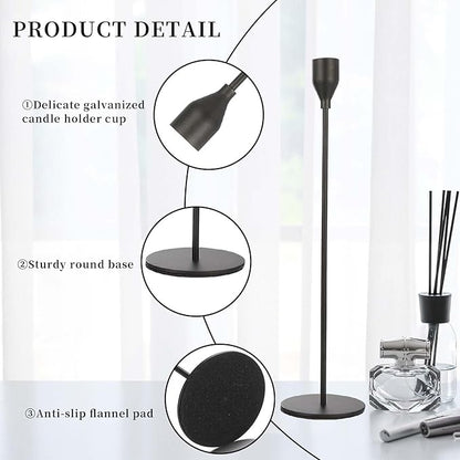 Matte Black Candlestick Holder for Taper Candles, Decorative Candle Holders Bulk Candle Stick Holders, Fits 3/4 inch Candles, Metal Taper Candle Holders for Table Centerpieces, Home Decor (Set of 9)
