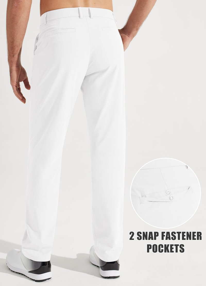 Libin Mens Golf Pants Classic Fit Stretch Work Dress Pants 32" Quick Dry Lightweight Business Casual Trousers Comfort Water Resistant with Pockets, White, 34W x 32L