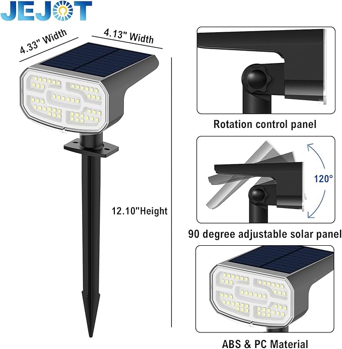 Solar Lights Outdoor Waterproof IP65, Super Bright LED, 2CCT 4 Lighting Modes 3000K/6500K Selectable, Solar Powered Yard Garden Solar Spot Lights for Outside Landscape Auto On/Off -8 Pack