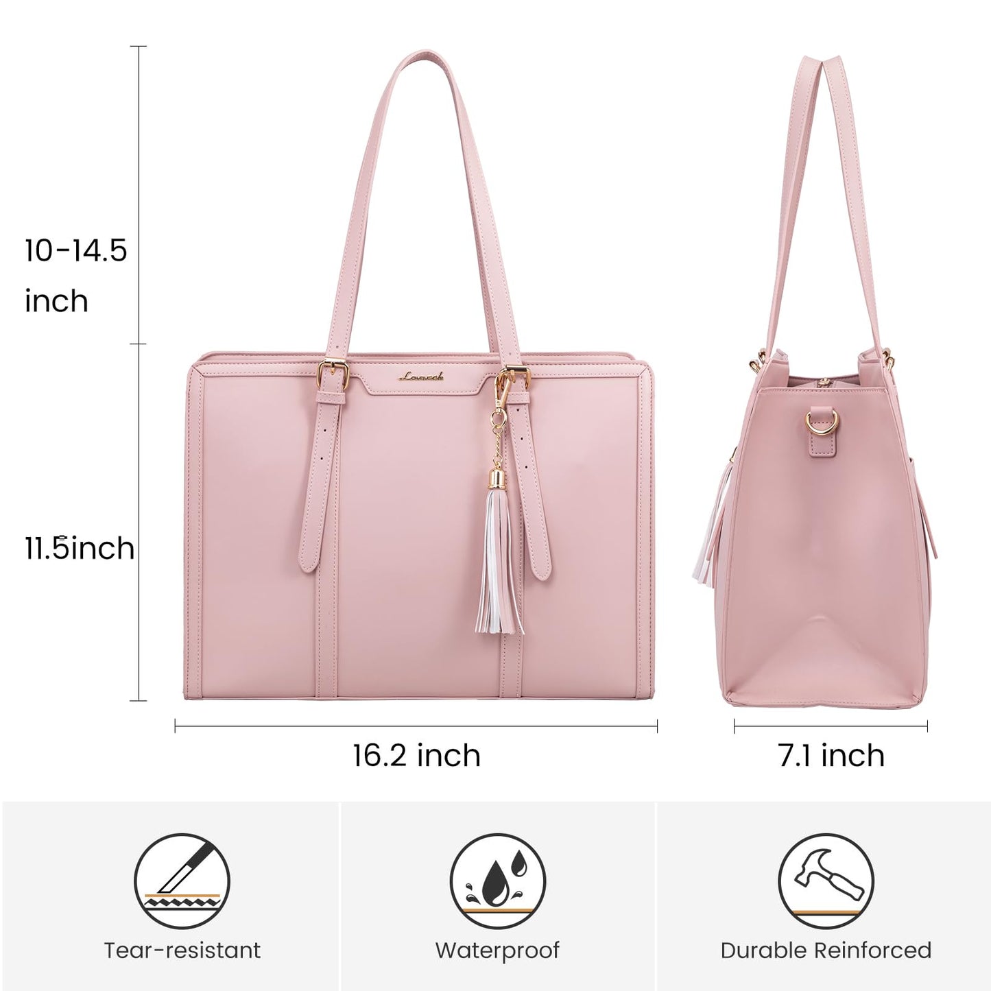 LOVEVOOK Laptop Bag for Women - 15.6 inch Lightweight PU Laptop Tote, Large Capacity Computer Bag with Clutch Purse for Business, Work, Office, Travel, Pink