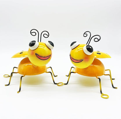 Metal Yard Art Garden Decor for Outside Cute Yellow Ladybugs Lawn Patio Ornaments Backyard Decorations Garden Gifts for Mom - Set of 2