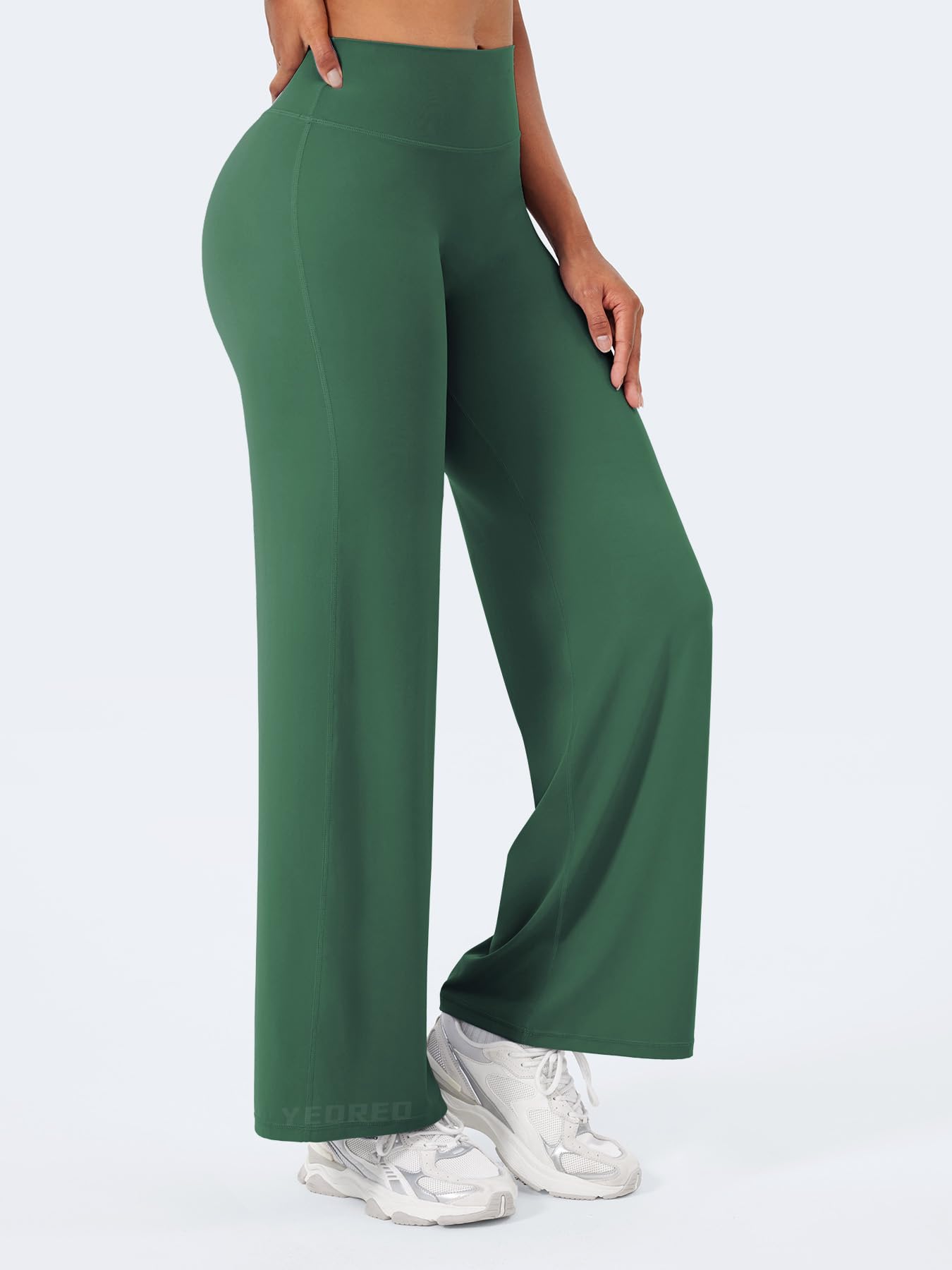 YEOREO Workout Leggings Womens No Front Seam Straight Leggings 29" High Waist Buttery Eddiy Gym Yoga Pants Dark Green L