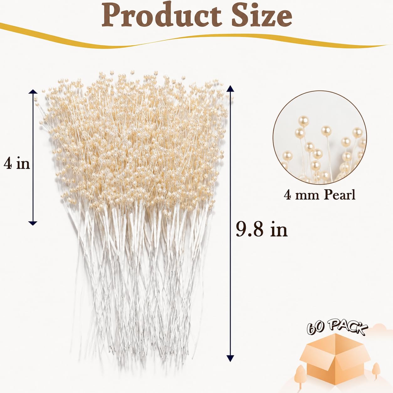 60 Pieces Pearl Stick Stems Bouquets, 4mm Bead String Garland Beaded Spray Filler Floral Arrangements Tree Picks Wedding Party Decoration, Mother's Day Flower Decor, Christmas Tree Picks (Ivory)