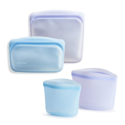 Stasher Premium Silicone Reusable Food Storage Bags, 4-Pack, Multi, Multi-Use Food Storage Bags, Lunch Bag, Travel Containers, BPA Free, Leak-free, Dishwasher-Safe, Eco-friendly