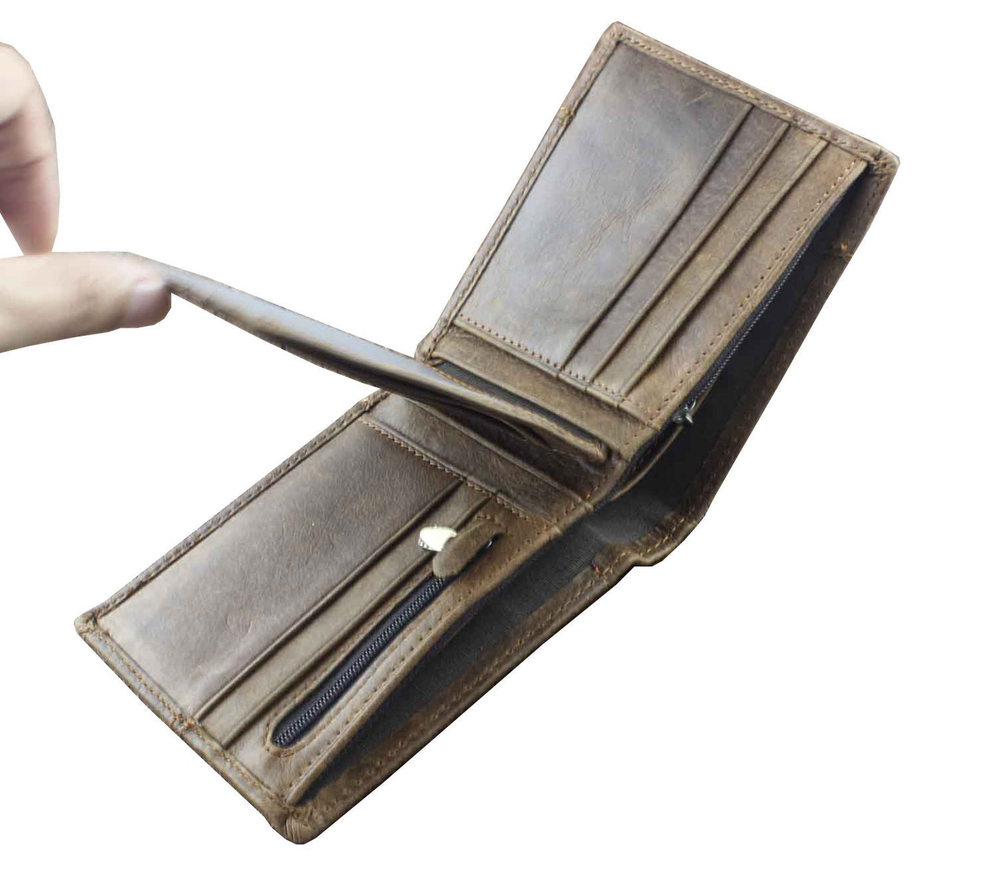 punkman2000 New Vintage Brown Leather Wallet With Chain Mens Bifold/Many Card Holder