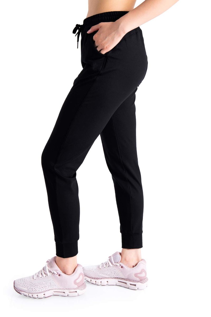 Yogipace Women's UPF 50+ Lightweight Jogger Pants with Pockets, Casual Sweatpants for Gym, Yoga, Travel,28",Black,Size S