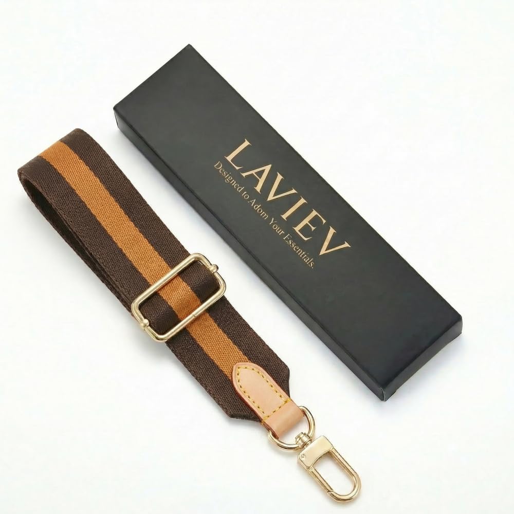 LAVIEV Wide Purse Strap Crossbody Replacement Strap for Handbags Adjustable Black and Brown Leather Purse Strap (Striped Brown)