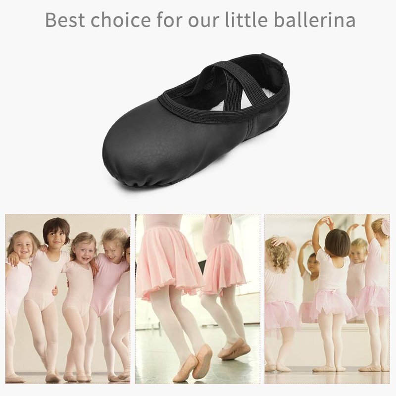 Stelle Ballet Shoes for Girls Boys Close-Fit PU Professional Dance Slippers for Toddler/Little Kid/Big Kid(Black,9MT)