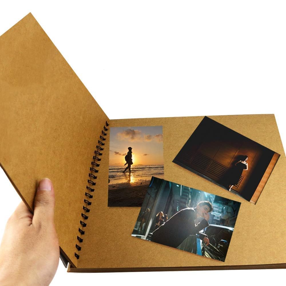 UPlama 12x12 Inch Scrapbook Album 100 Pages, Hardcover Kraft Photo DIY Memory Book with Spiral Binding for Wedding Anniversary Family Photos