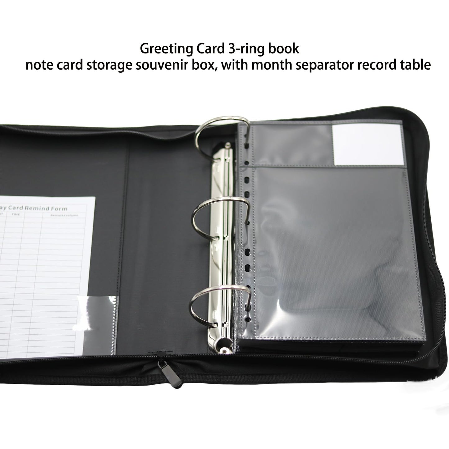 Magiarcana greeting card calendar book,by month set trace holiday monthly birthday 100pcs note organizer,50 double-sided pocket sleeves suitable for 6.5x8.5 inch cards saver binder (black)