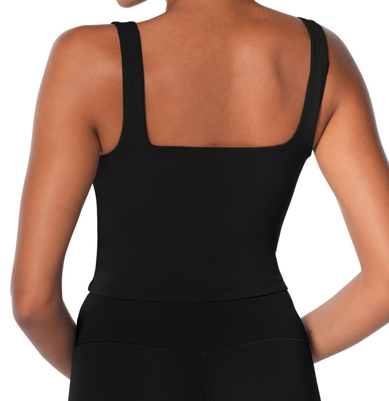 Sunzel Women's Double Lined Tank Top, Sleeveless Square Neck Crop Top, Yoga & Fitness Fitted Workout Casual Activewear Shirt Black Medium