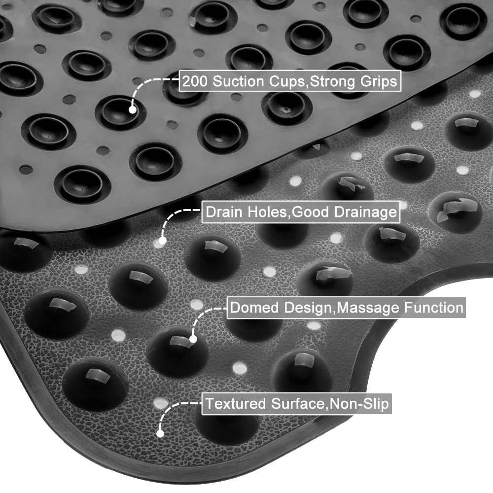Linoows Bathtub and Shower Mats, Extra Long Non-Slip Bath Mat 39 x 16 Inch, Machine Washable Bath Tub Mat with Suction Cups & Drain Holes for Bathroom, Black