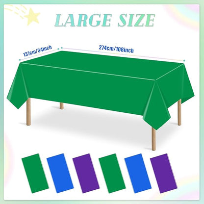 6 Packs Disposable Plastic Tablecloths 54 x 108 Inch Rectangle Waterproof Table Cloth Video Green Blue Purple Table Cover for Games Theme Parties Decorations Birthday