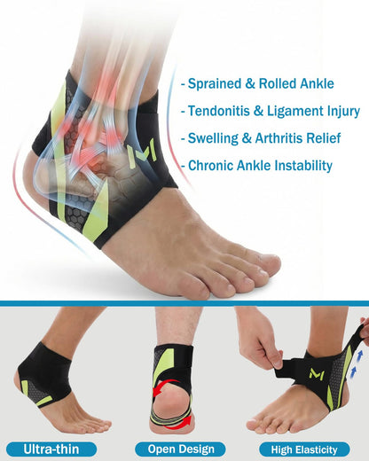 Porston 2-Pack Ankle Brace for Men & Women,Adjustable Lace up Ankles Sock,Basketball Ankle Stabilizer with Straps,Orthopedic Compression Sleeve for Plantar Fasciitis Relief,Tendonitis,Sprained (Gray)