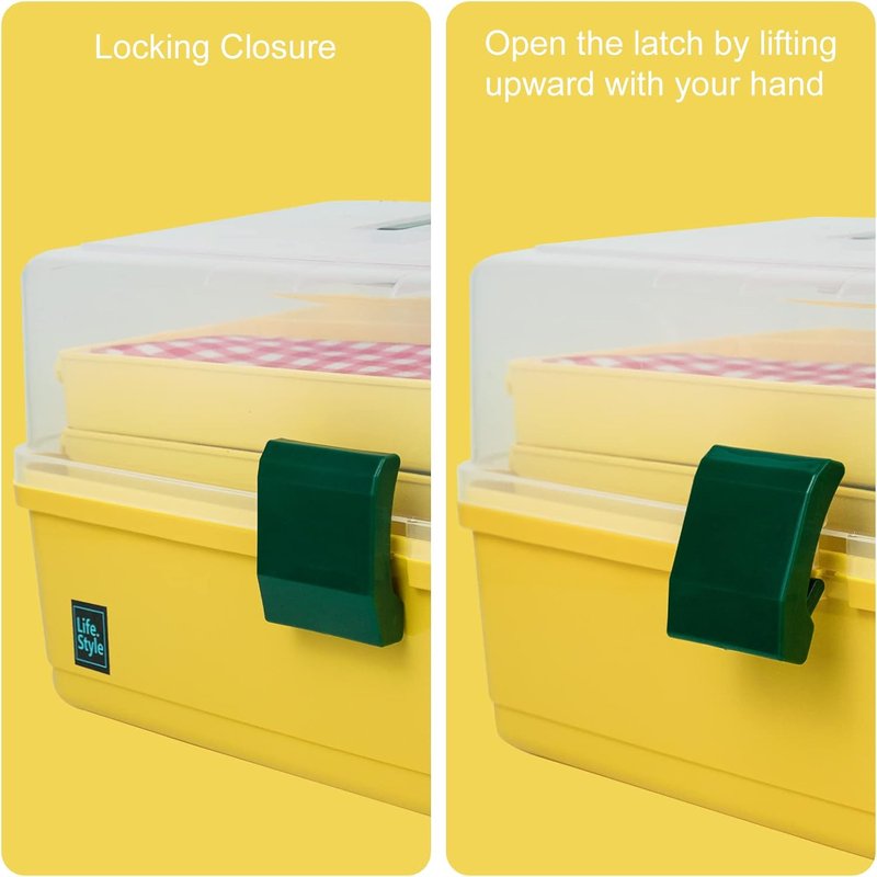 Art Craft Organizer Storage Box - 13-Inch 3-Layer Plastic Tool Box with Handle for Sewing, Art Supplies & Accessories | Yellow