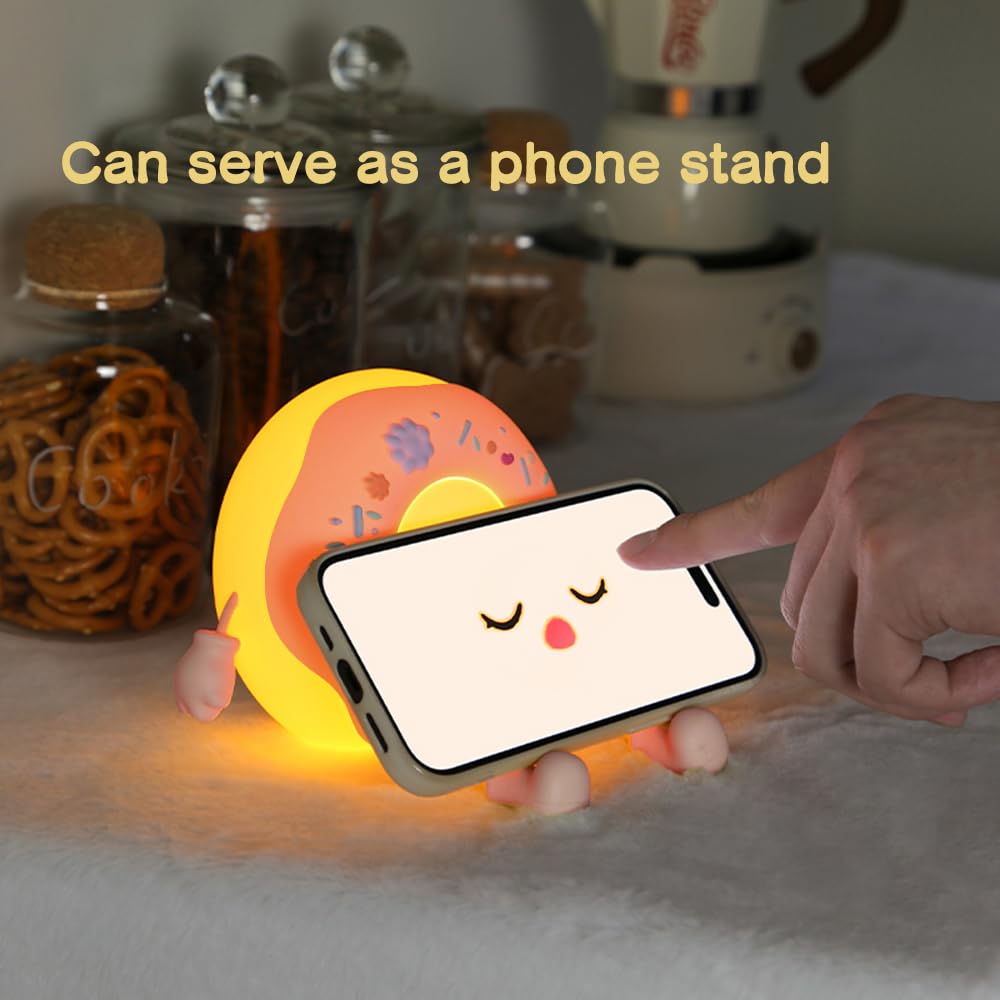 SAILINGFLO Donut Lamp - Silicone LED Night Light Gift for Boys Girls, Rechargeable Cute Night Light for Kid Room Decor - Pink