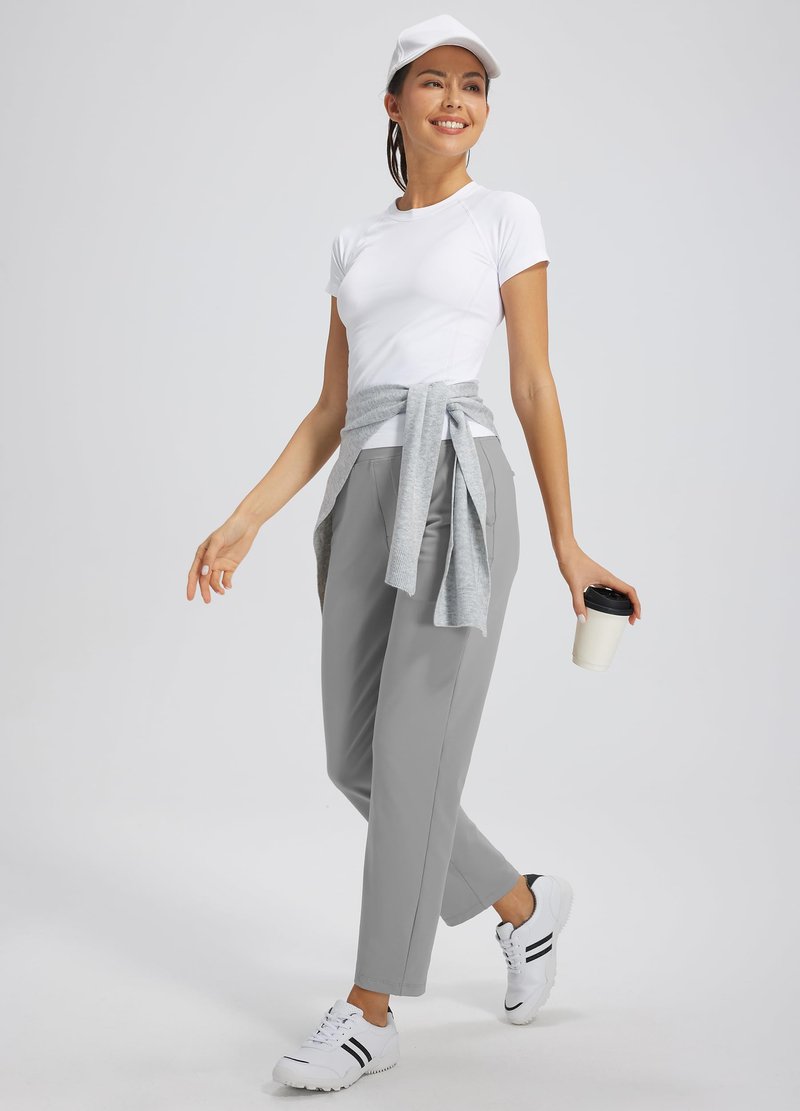 Libin Women's Pants with 4 Pockets Golf Pants 25''High Waisted Stretchy Ankle Pant for Travel Casual Athletic Busniess Work Grey M
