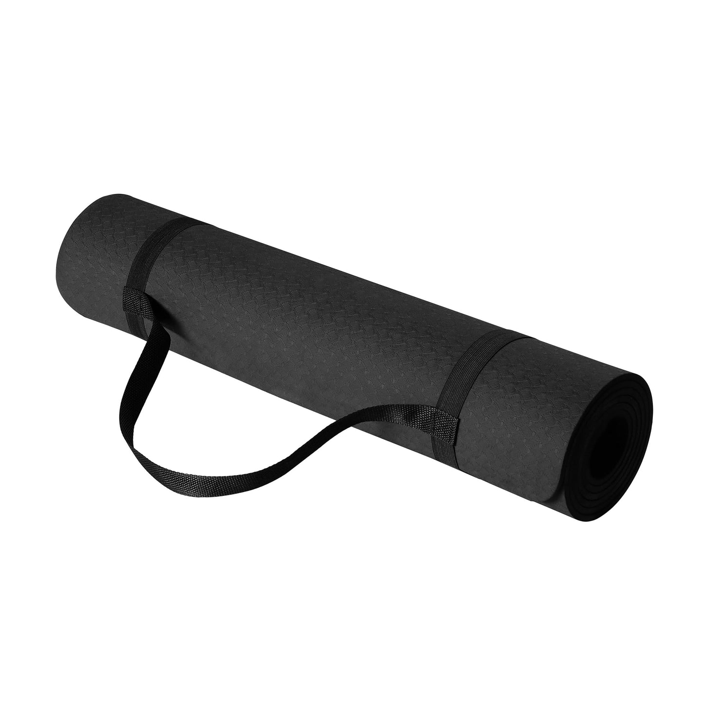 Amazon Basics 0.25-inch Thick TPE Exercise Yoga Mat with Carrying Strap, Black