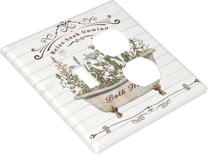 Decorative Light Switch Cover Plate Rustic Farmhouse Wooden Board Botanical Flower 2 Gang Outlet Covers 1 Toggle 1 Duplex Wall Plate Decorate Electrical Switch Plate Covers for Bathroom Home