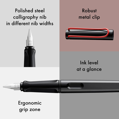 Lamy joy black calligraphy fountain pen set - fountain pen with 3 different nibs (1.1/1.5/1.9 mm) - calligraphy pen with ribbon nib & ergonomic grip - incl. 5 T 10 blue ink cartridges