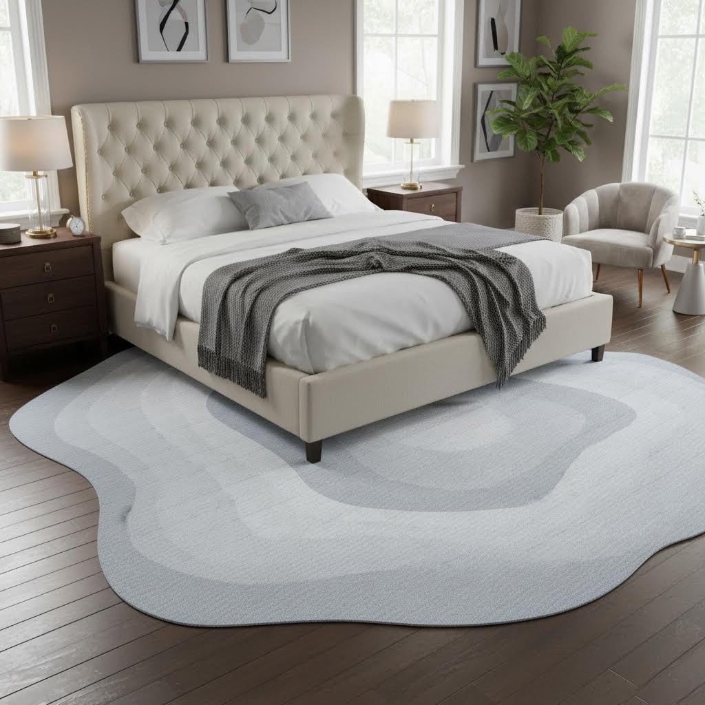 Irregular Rug 5ft Light Grey Ombre Abstract Texture Modern Washable Area Rugs for Living Room Bedroom Dining Room Ultra Round Large Carpet Odd Shaped Home Office Nursery Room Artistic Home Deco