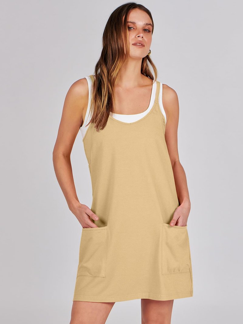 ANRABESS Women Athletic Dress Summer Tennis Workout Active Sports Mini Romper Dress Built in Shorts Travel Vacation Clothes Light Yellow Small