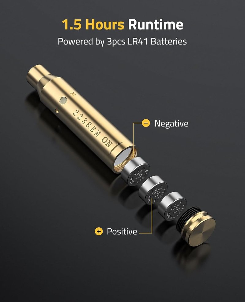 Laser Bore Sight for 5.56/.223 - Red Laser with On/Off Switch & 2 Battery Sets | 350 LGND (9x43mm) & 450 Bush