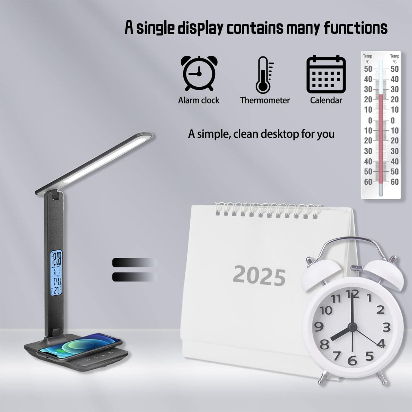 M-Xeotei LED Desk Lamp with 10W Wireless Charger & USB Port, Eye-Caring Dimmable Touch Control Lamp with Clock Display, Adjustable Foldable Arm, 5 Brightness & 3 Color Modes for Home Office Study
