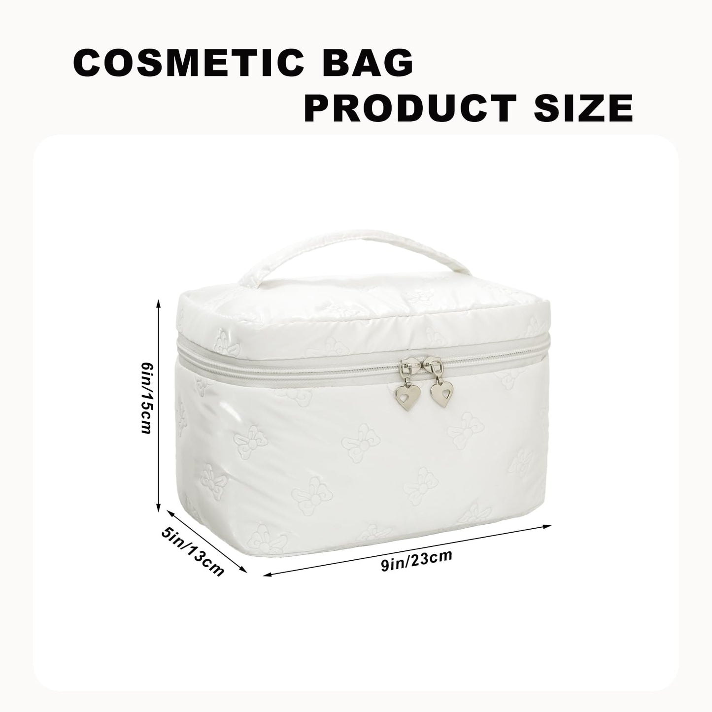 Alamealle Large Cosmetic Bags Travel Makeup Bag with Mesh Pocket Portable Cute Toiletry Bag Aesthetic Make Up Organizer with Handle for Women Girls (White)