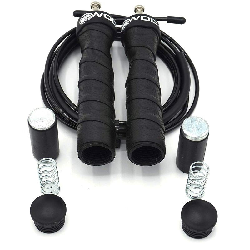WOD Nation Weighted Jump Rope with Removable Weights & Adjustable Handles - Dual PVC Cables for Speed Training Equipment - Boxing & Cardio Resistance Training - Black, PVC