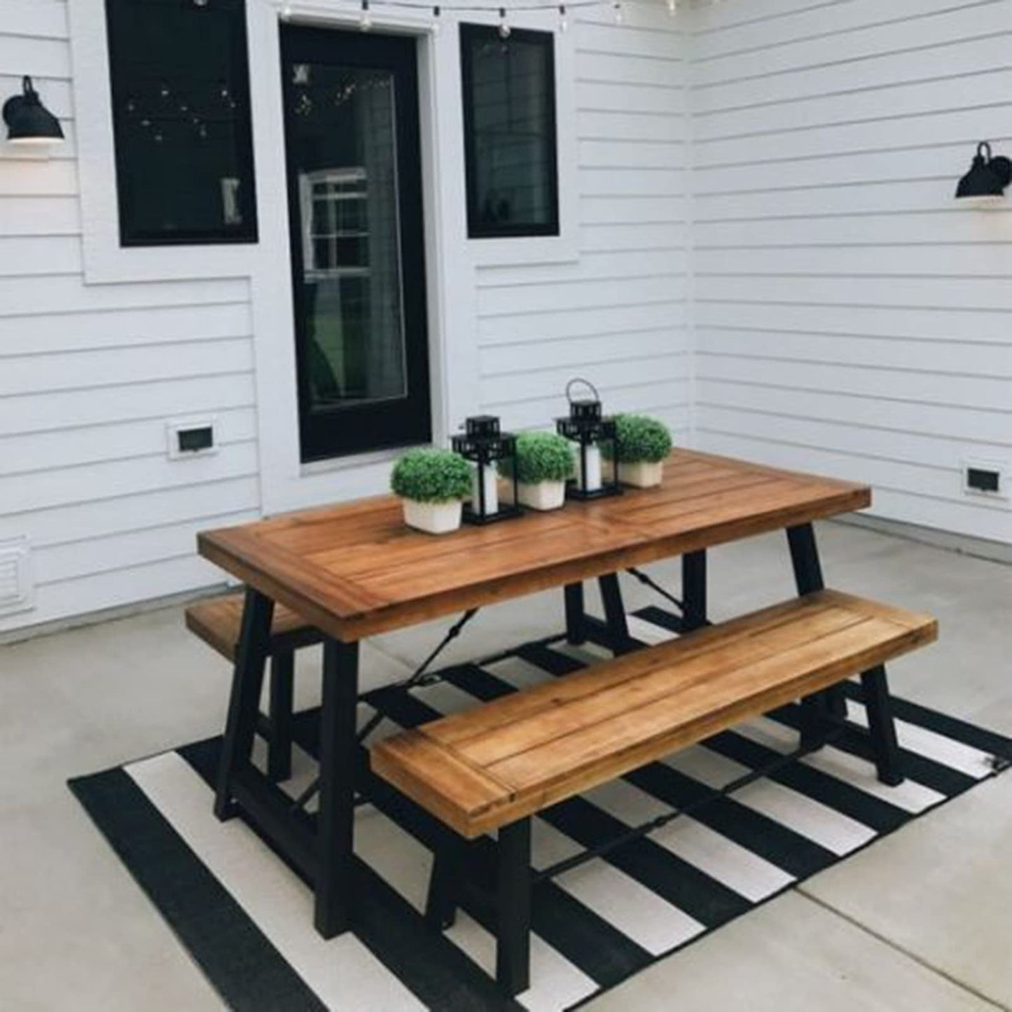 Black and White Outdoor Rug 35.4 x 59 Inches Striped Front Door Mat Front Porch Rug Hand-Woven Machine Washable Indoor/Outdoor Layered Door Mats for Entryway/Porch/Patio