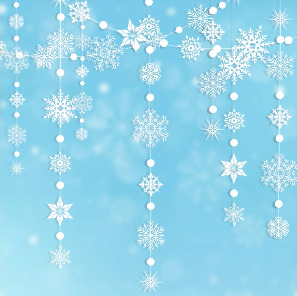 Decor365 Snowflake Garland Winter Wonderland Decorations White Snow Flake Garlands Hanging Snowflake Decorations from Ceiling Classroom Winter Decor Christmas Frozen Birthday Party Backdrop