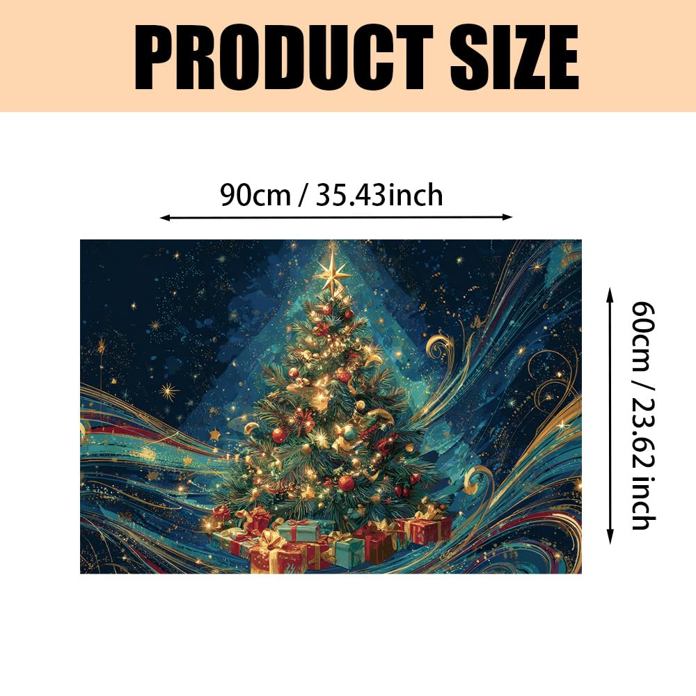 Kitchen Wall Decals 35.5x23.6 Inch Christmas Tree with Ornaments and Gift Boxes Golden Lights Peel and Stick Wall Stickers for Kitchen Living Room Holiday Home Decoration Removable