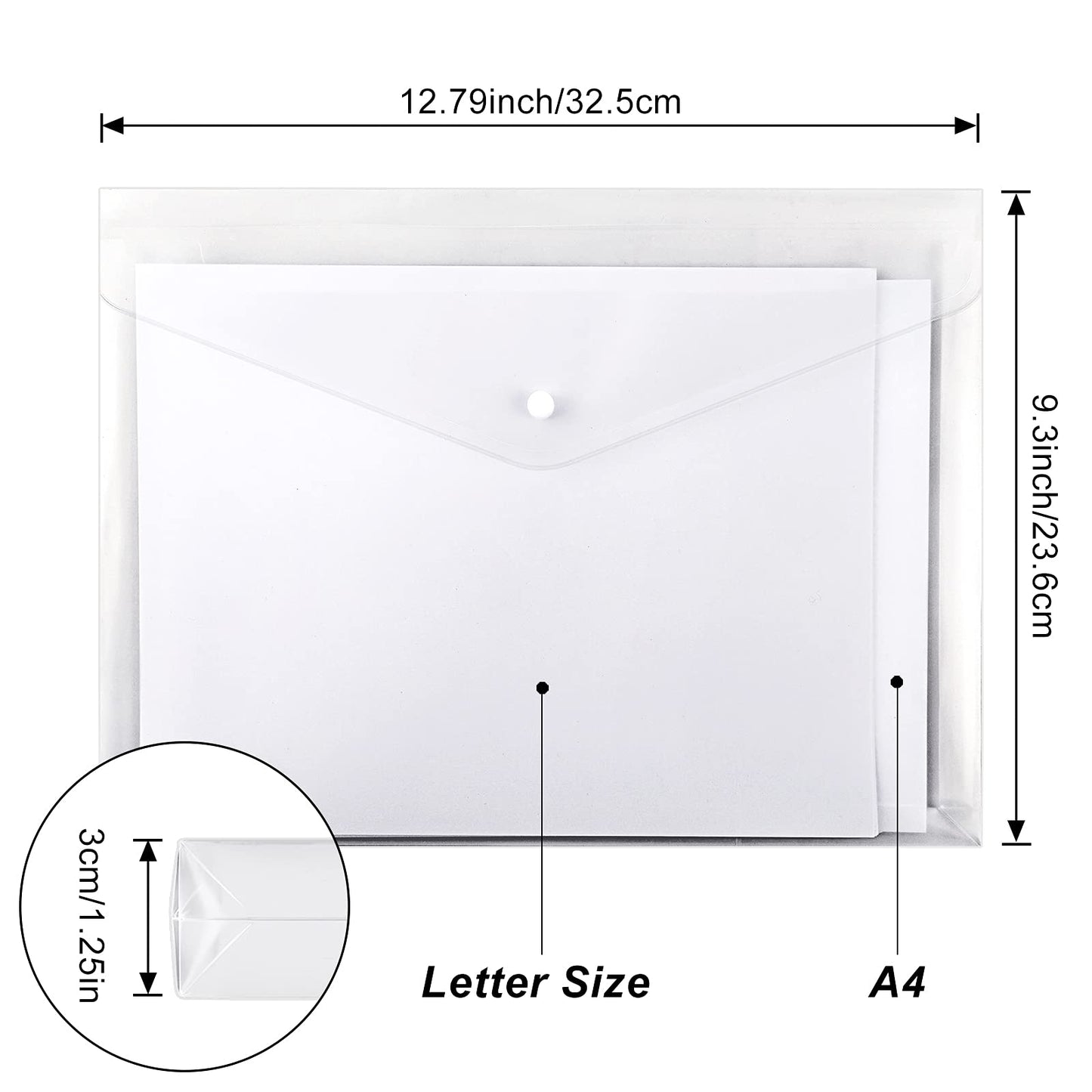 EOOUT 24pcs Clear Envelopes, Expandable Folders for Documents and Waterproof Folders with Snap Closure, A4 Size Letter Size, for School and Office Supplies
