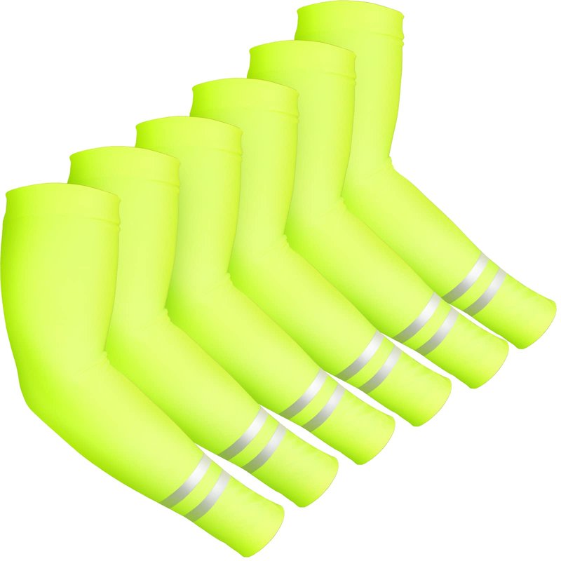 SATINIOR 6 Pairs UV Sun Protection Arm Sleeves for Men Women Reflective Cooling Compression Sleeves Golf Outdoor Sports(Fluorescent Yellow)