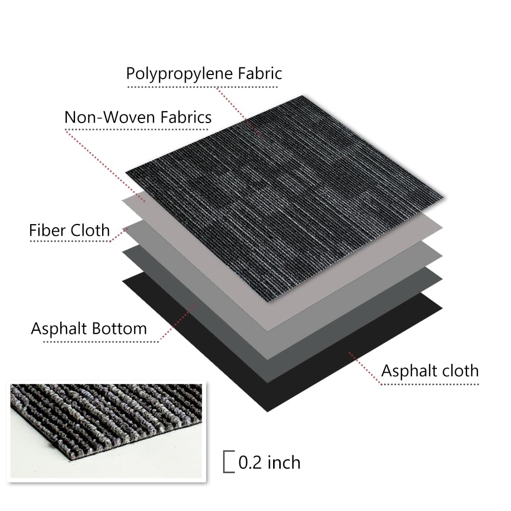 ALTRUISTIC Heavy Duty Commercial Carpet Tiles, 24" x 24", Non-Slip Soft Square Floor Tile, 18 Pieces/72 sq ft, FlexLok Tabs Included, for Office Bedroom Living Room Kitchen Garage Gym (1 Box, Gray)