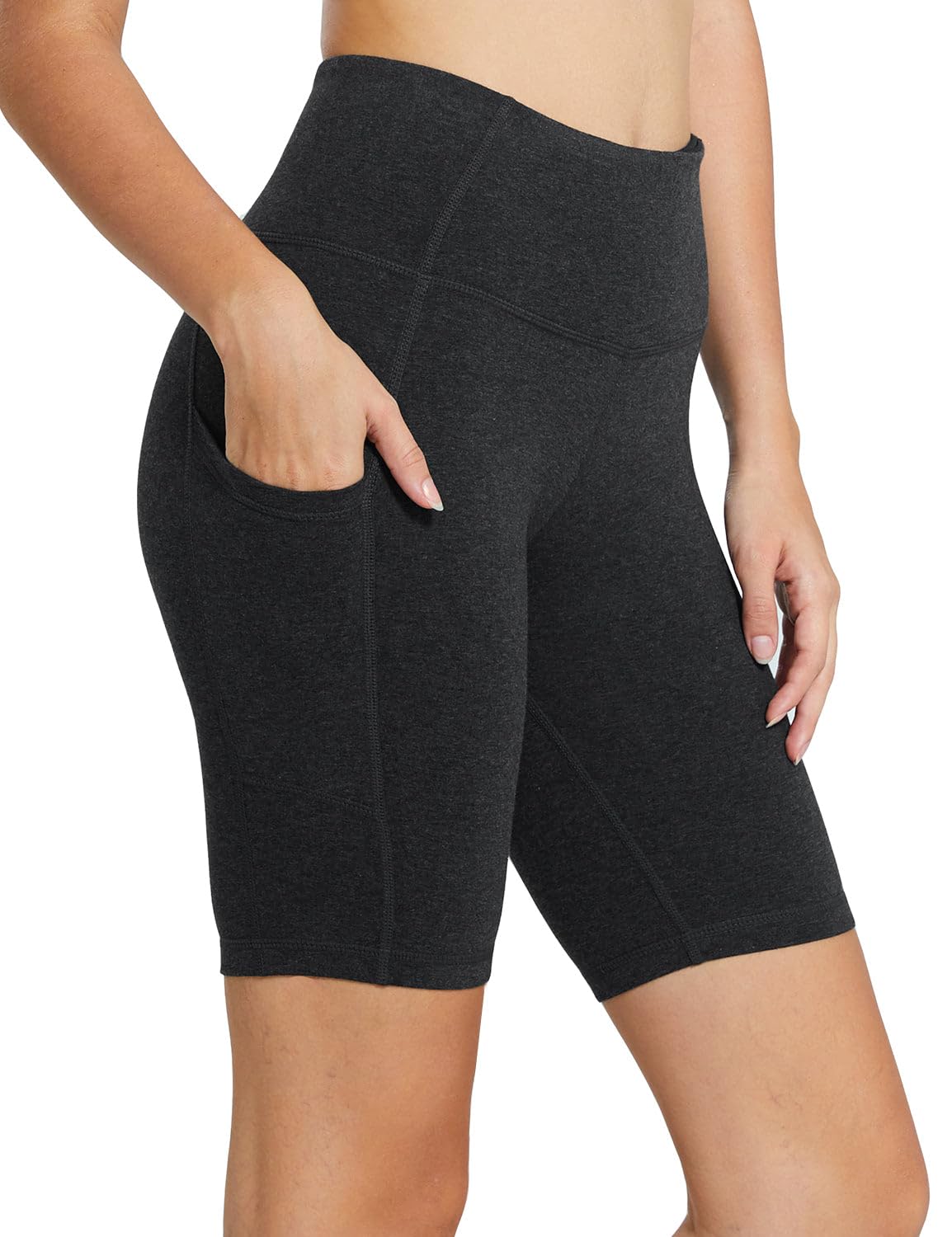 baleaf Women's High Waist Biker Shorts Tummy Control Spandex Shorts with 3 Pockets for Yoga Running Workout Compression 8" Charcoal M